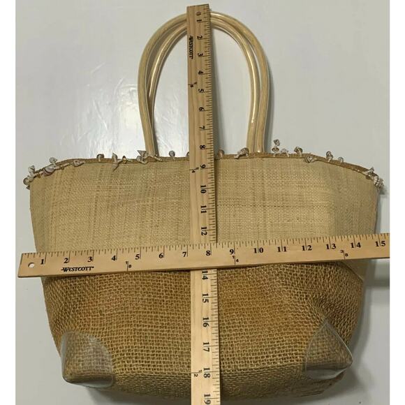 Blooming Boutique Tote Basket Seashore Shell Beaded Womens Handbag Tan - Picture 8 of 8